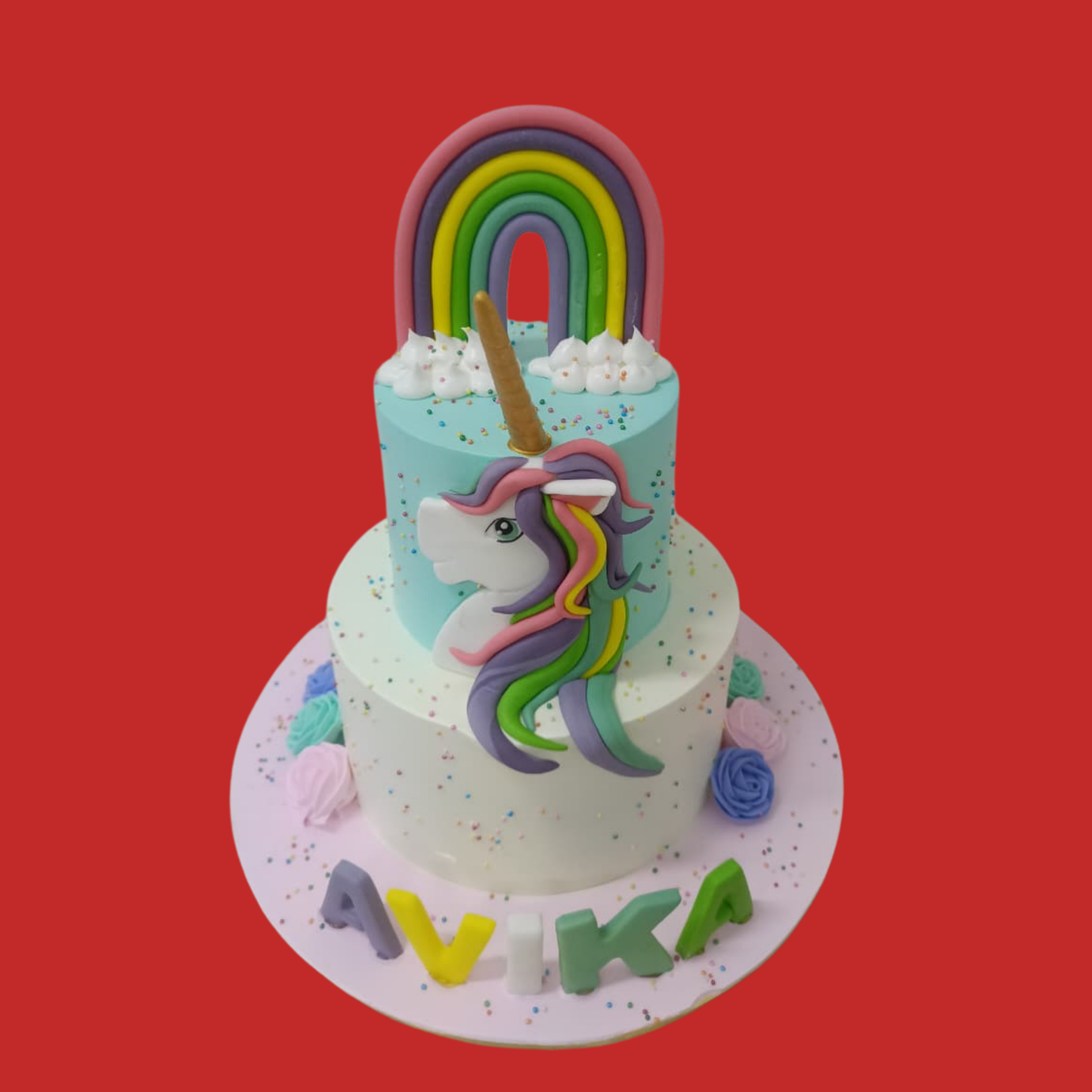 Two Tier Unicorn Theme Cake