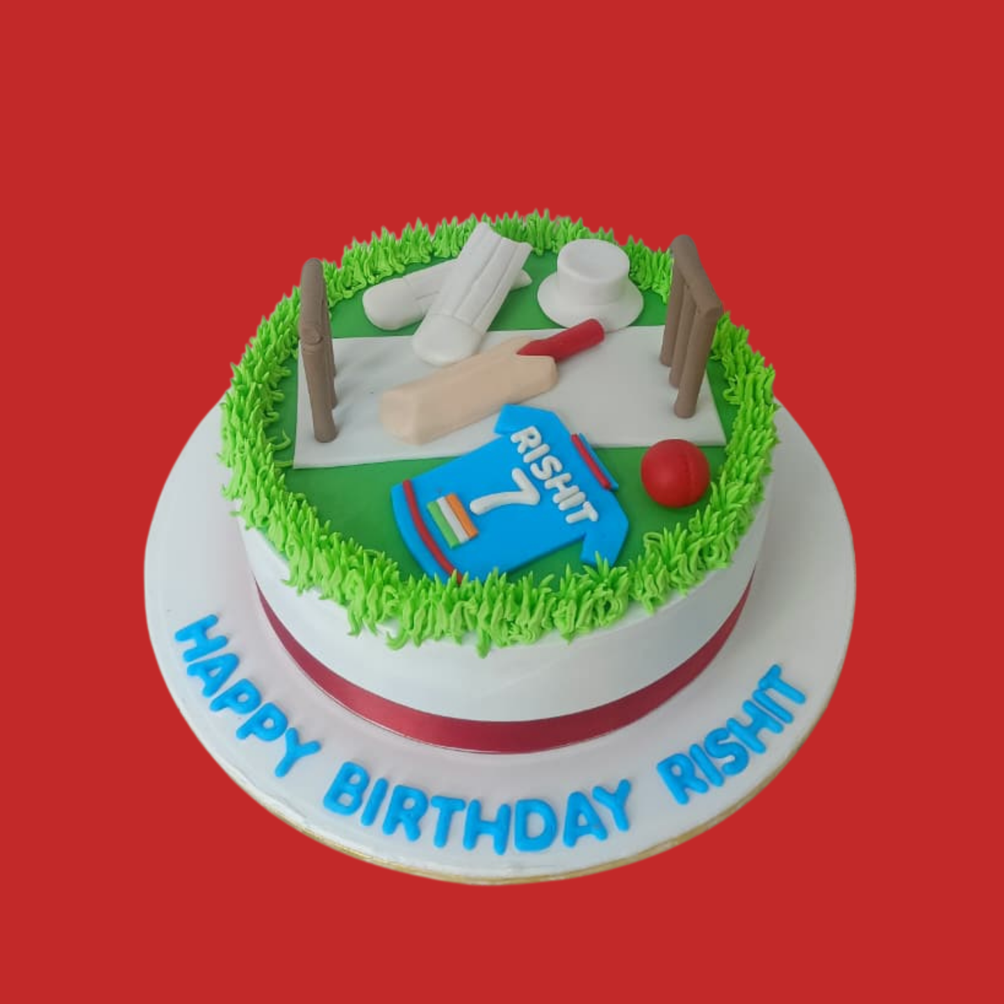 Single Tier Cricket Theme Cake