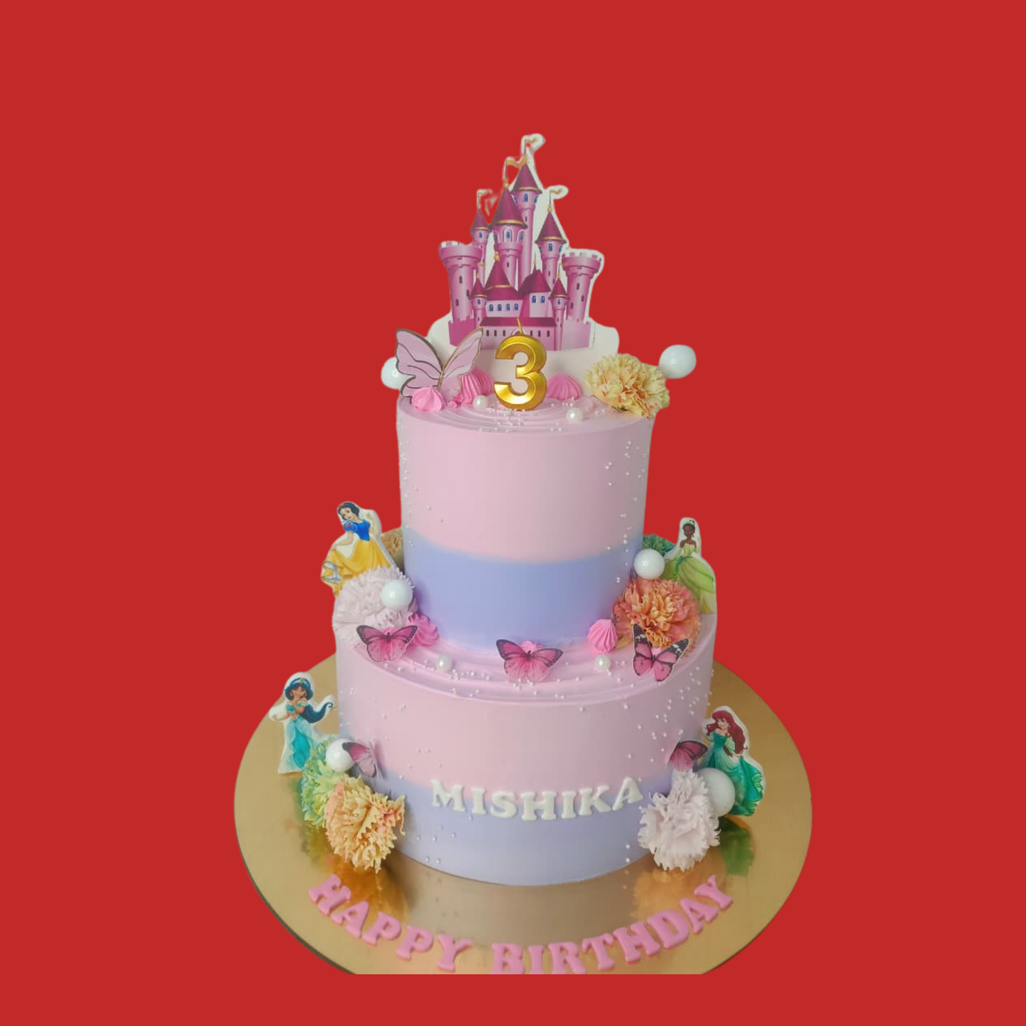 Two Tier Disney Princess theme Cake