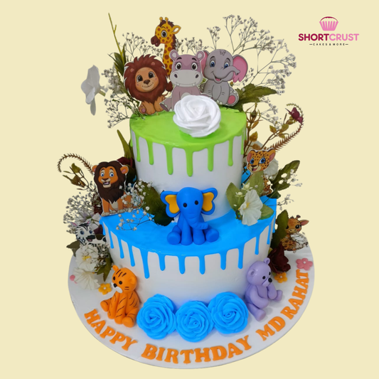 Two Tier Jungle Theme Cake
