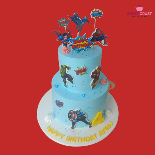 Two Tier Spiderman Theme Cake